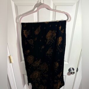 Elegant Black and Gold Floral Velvet Scarf 90s Whimsigoth